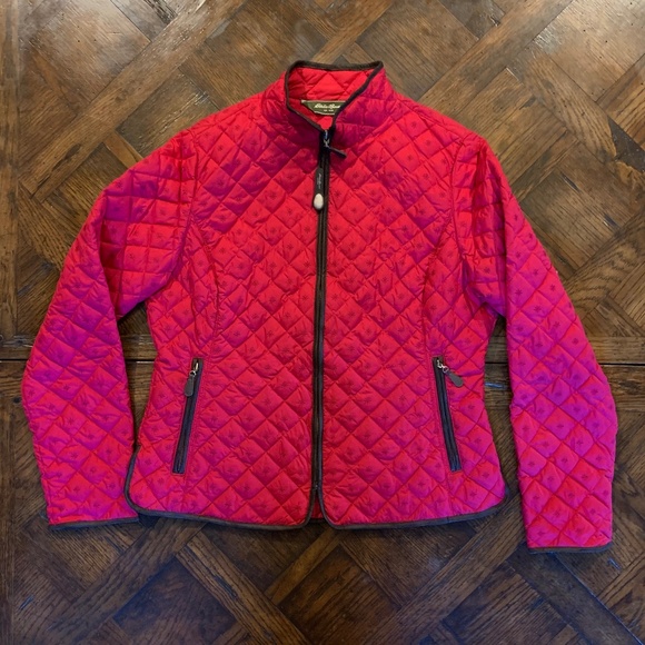 Vintage Eddie Bauer Lightweight Quilted Goose Down Jacket in Raspberry, Size PM. - Picture 1 of 13